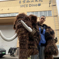 Charger l'image dans la visionneuse de la galerie, Person standing next to a large woolly mammoth costume in front of a building with 'MCS Dino' signage.