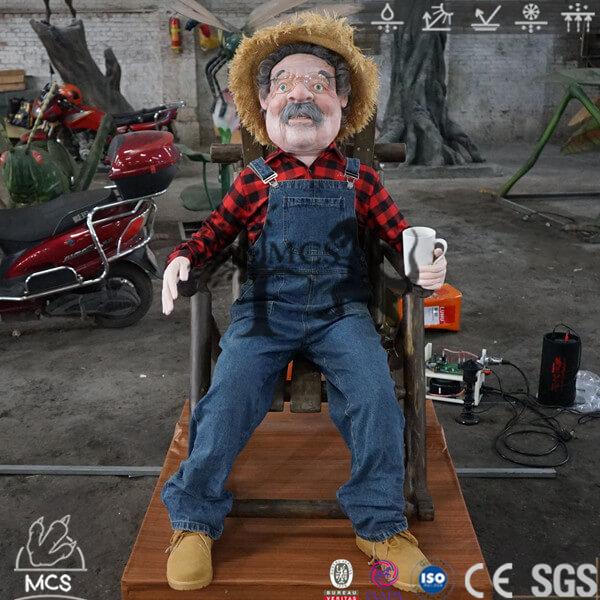 Animatronic Rocking Chair Animatronic Attraction Elderly Farmer In Rocking Chair-CUS018